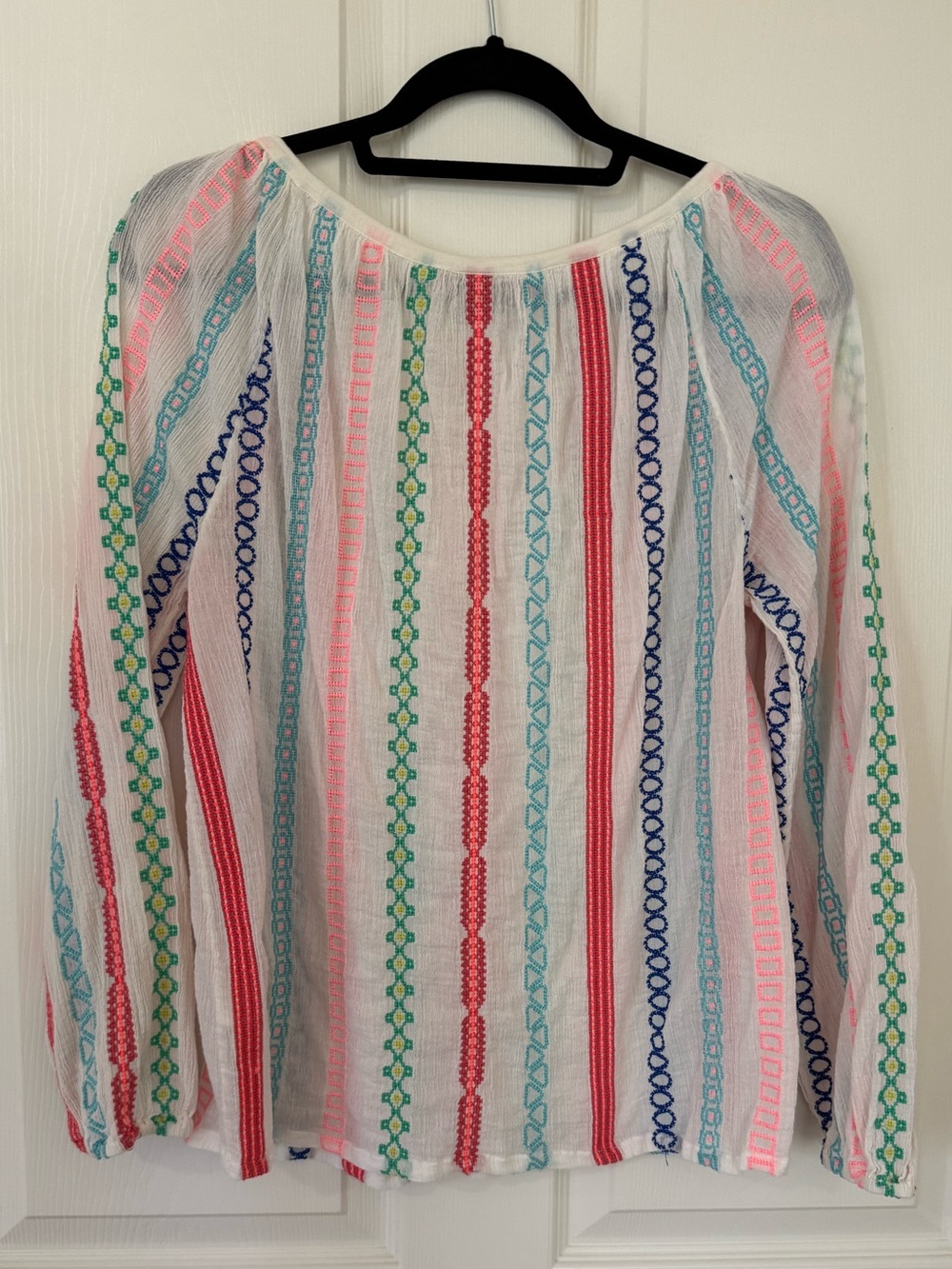 Anthropologie Payal Pratap Peasant Top Bohemian Gauze Embroidery Blouse Rainbow - Picture 2 of 7
